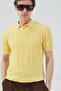 Textured Knitted Patterned Yellow Polo Collar Tricot T-Shirt - 3