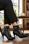 Black Women's Heeled Boots with Fleece Inside and Zipper - 3