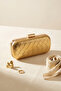 Gold Metallic Mesh Leather Chain Metal Cover Clutch Bag - 4