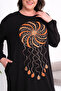 Women's Large Size Black, Embroidered, Long Sleeve Pocketed Dress 65N39412 - 6