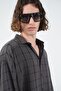بنقش مربعات D منسدل M قماش مودال قميص أسود - 4