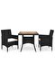 3 Piece Garden Dining Set Black Poly Rattan and Acacia Wood