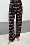 Black Tiger Patterned Viscose Woven Pajama Bottoms - 2