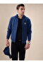 Solid Brand Logo Hooded Zipper Regular Fit Denim Sweatshirt - 6