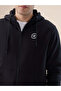 Solid Brand Logo Hooded Zipper Regular Fit Black Sweatshirt - 4