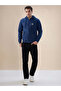 Solid Brand Logo Hooded Zipper Regular Fit Denim Sweatshirt - 5