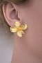 Wilara Gold Colorful Asymmetrical Four-Petal Flower Figured Stylish Design Gold Earrings