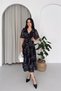 Women's Black Double-Breasted Collar Patterned Midi Length Chiffon Dress Nbk4587