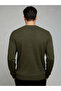Textured Round Neck Regular Fit Olive Lightweight Sweatshirt - 3