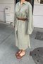 Women's Linen Textured Belt Piece Summer Midi Woven Dress - 8