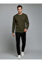 Textured Round Neck Regular Fit Olive Lightweight Sweatshirt - 5