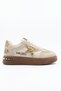 Girl's Glittery Star Detailed Lace-Up Casual Sports Shoes Beige Brown