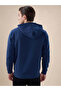 Solid Brand Logo Hooded Zipper Regular Fit Denim Sweatshirt - 3