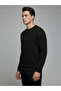 Textured Round Neck Regular Fit Black Lightweight Sweatshirt - 2