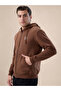 Solid Brand Logo Hooded Zipper Regular Fit Brown Sweatshirt - 2