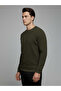 Textured Round Neck Regular Fit Olive Lightweight Sweatshirt - 2