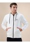 Solid Brand Logo Hooded Zipper Regular Fit White Sweatshirt
