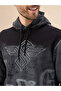 Chest Embossed Print Hooded Three Thread Fleece Sweatshirt - 4