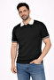 Men's Black Regular Fit Fine Textured Short Sleeve K Sleeve Detail Polo Neck T-Shirt