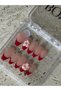 Gel Press-On Nails in Red French Tip — 3D Pink Blossom Detail, Almond Shape -M-Prayer Friendly Gel Nail Tips Colorful – Easy Remove Press-On Nails, Reusable