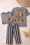 Boy's Bear Printed 2-Piece Set Short Sleeve T-Shirt Striped Pants Set - Gray - 7