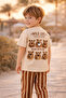 Boy's Bear Printed 2-Piece Set Short Sleeve T-Shirt Striped Pants Set - Beige - 4