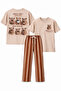 Boy's Bear Printed 2-Piece Set Short Sleeve T-Shirt Striped Pants Set - Beige - 7