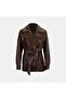 Women's Tan Belt Li Double-Breasted Leather Trench Coat