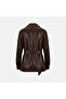 Women's Tan Belt Li Double-Breasted Leather Trench Coat - 2