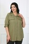 Women's Khaki Soft Linen Large Size Shirt with Flap Pockets - 2