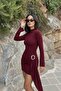 Women's Mock Neck Mini Dress with Side Drape and Buckle Detail - 3