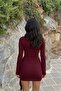 Women's Mock Neck Mini Dress with Side Drape and Buckle Detail - 7