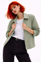 Women's Green Oversize Seasonal Gabardine Jacket with Snap Detail and Inner Pocket - 4