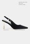 Viora Black Velvet Belt Detail Women's Gold Heeled Shoes - 2