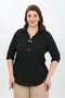 Women's Black Button Detail Plus Size Viscose Shirt