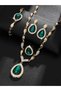 4-Piece Green Rhinestone Drop Necklace, Bracelet, Ring and Earrings Jewelry Set - 5