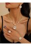 4-Piece Green Rhinestone Drop Necklace, Bracelet, Ring and Earrings Jewelry Set - 2