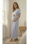 Women's Blue Shawl Collar Trimmed Maternity and Postpartum Nightgown and Robe Set - 6