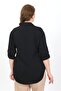Women's Black Button Detail Plus Size Viscose Shirt - 4