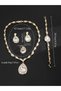 4-Piece Green Rhinestone Drop Necklace, Bracelet, Ring and Earrings Jewelry Set - 4