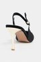 Viora Black Velvet Belt Detail Women's Gold Heeled Shoes - 8