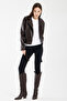 Belted Brown Zipperless Short Women's Faux Leather Jacket - 8