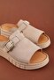 Genuine Leather Wedge Heel Lu Comfortable Slipper Rh.421 Beige Suede - 3