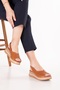 Genuine Leather Women's Comfortable Daily Sandals Elnr.564 Tan - 3