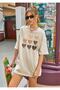 Women's Heart Printed Oversize T-shirt - 3