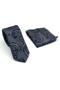 Gray Shawl Patterned Navy Blue Woven Fabric Handkerchiefs Slim Fit Ties // Sdk-2606-3 - 2