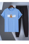 Relax Printed Sweatpants and T-Shirt - Jogger Pants T-Shirt Bottom Top Sweatpants Set Crew Neck