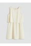 Lcw Kids Ecru Crew Neck Embroidered Girl's Poplin Dress - 3