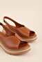 Genuine Leather Women's Comfortable Daily Sandals Elnr.564 Tan - 6