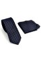 Gray Cube Patterned Navy Blue Woven Fabric Handkerchiefs Slim Fit Ties // Sdk-2605-2 - 2